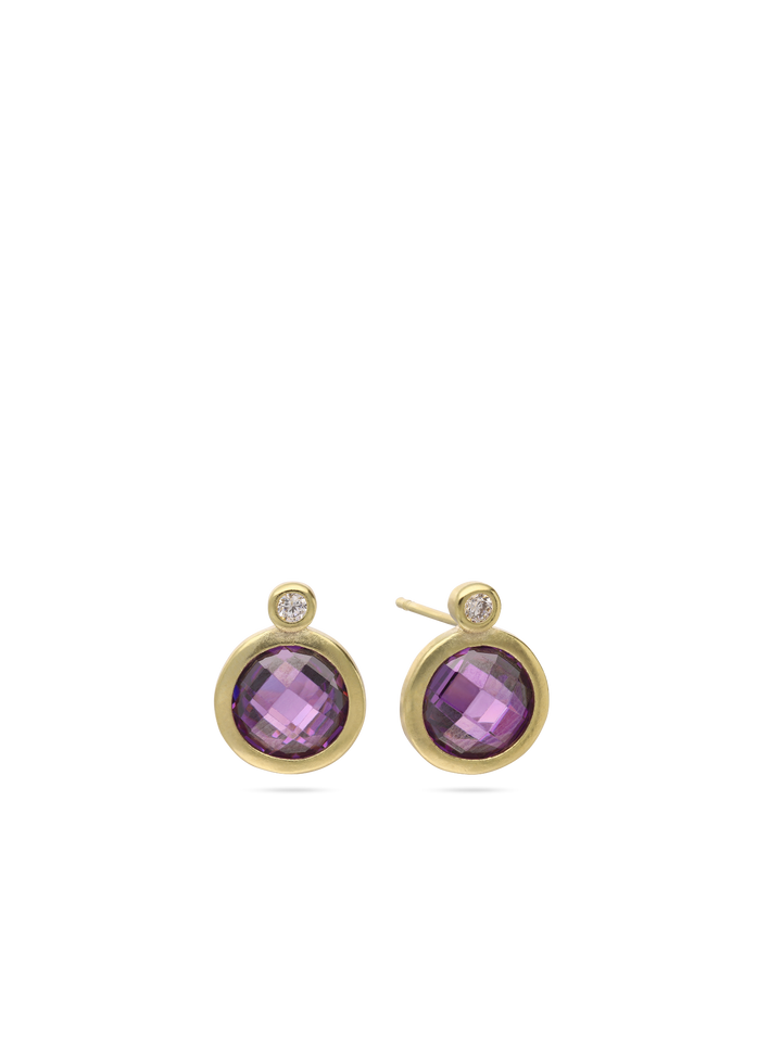 Brincos de placa banhados a ouro com zircónias e ametista violeta