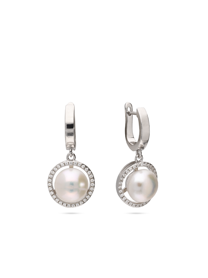 Pendentes em prata 925 com zircónia e pérola