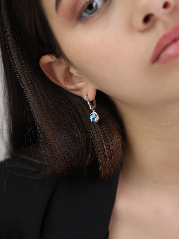 Pendentes em prata 925 com zircónia e cristal swarovski azul