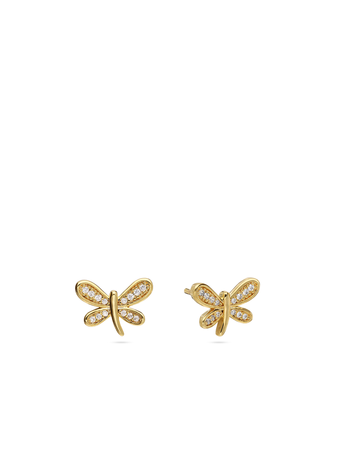 Brincos de placa banhados a ouro com zircónias e borboleta