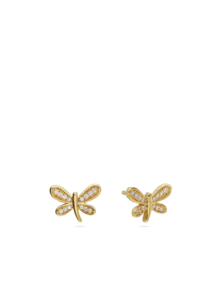 Brincos de placa banhados a ouro com zircónias e borboleta