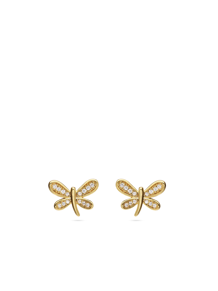 Brincos de placa banhados a ouro com zircónias e borboleta