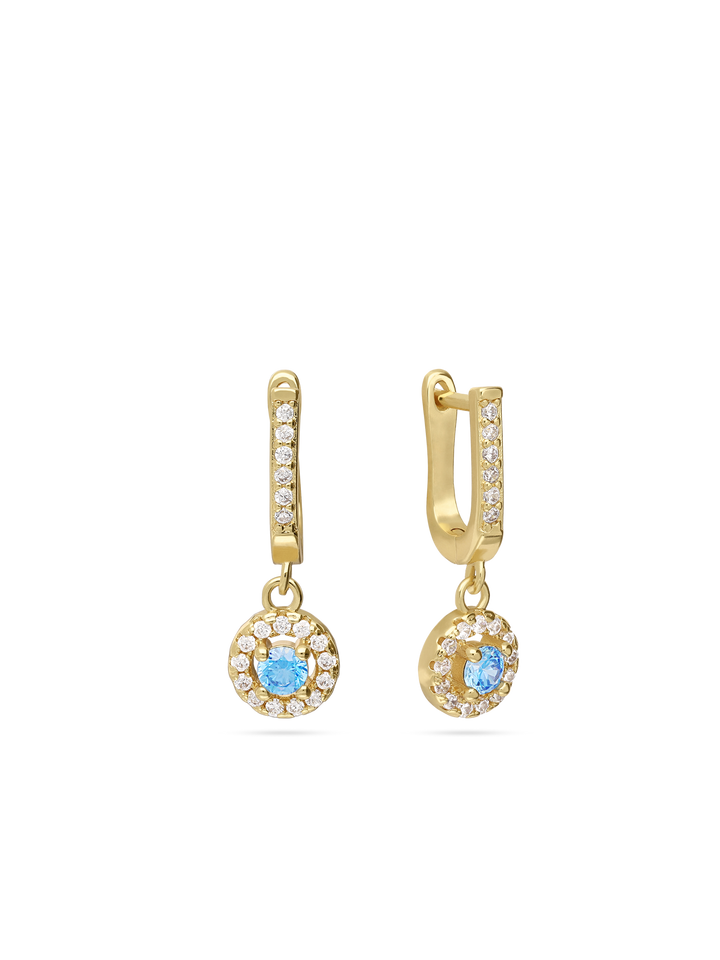 Pendentes banhados a ouro com zircónias transparentes e azul