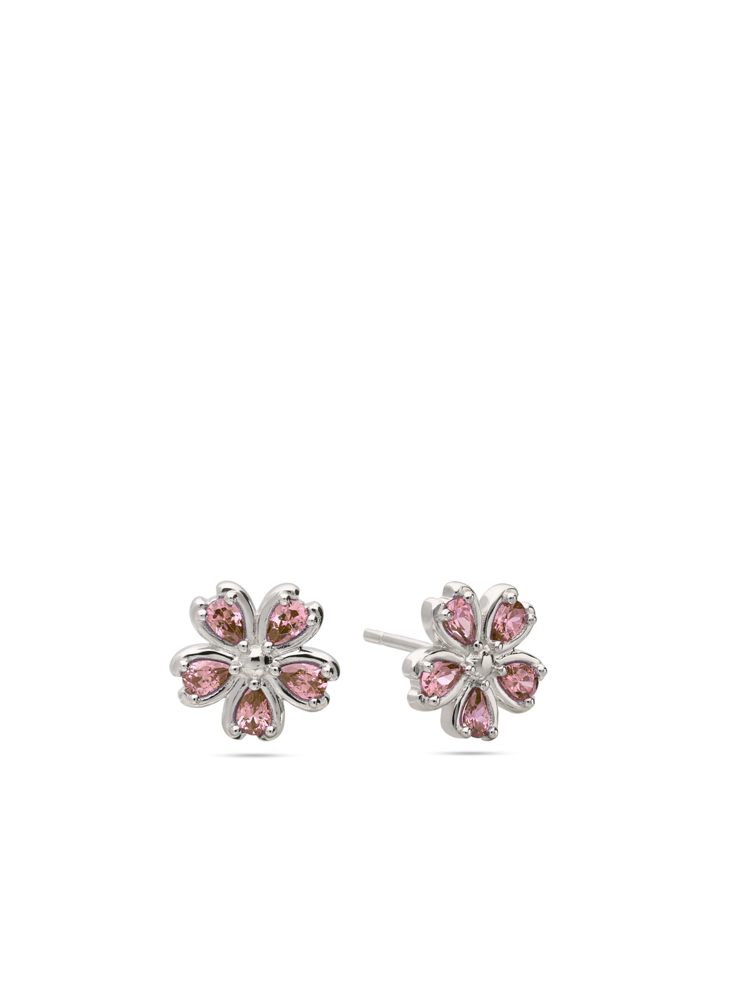 Brincos de placa flor em prata 925 com zircónias rosa