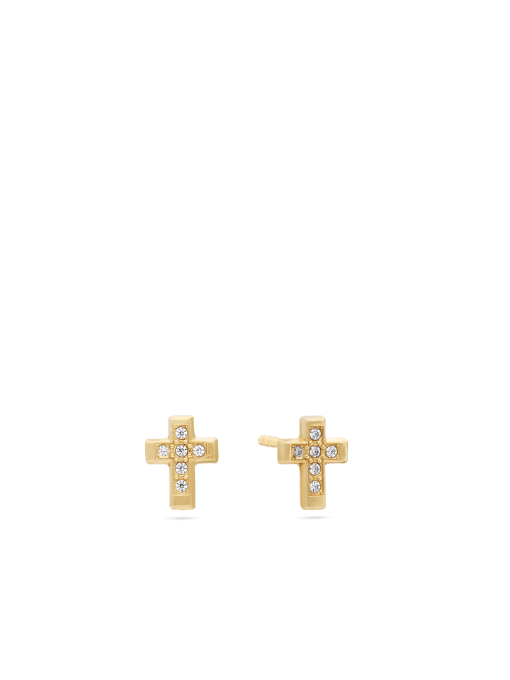 Brincos de placa cruz em ouro 9K com zircónia