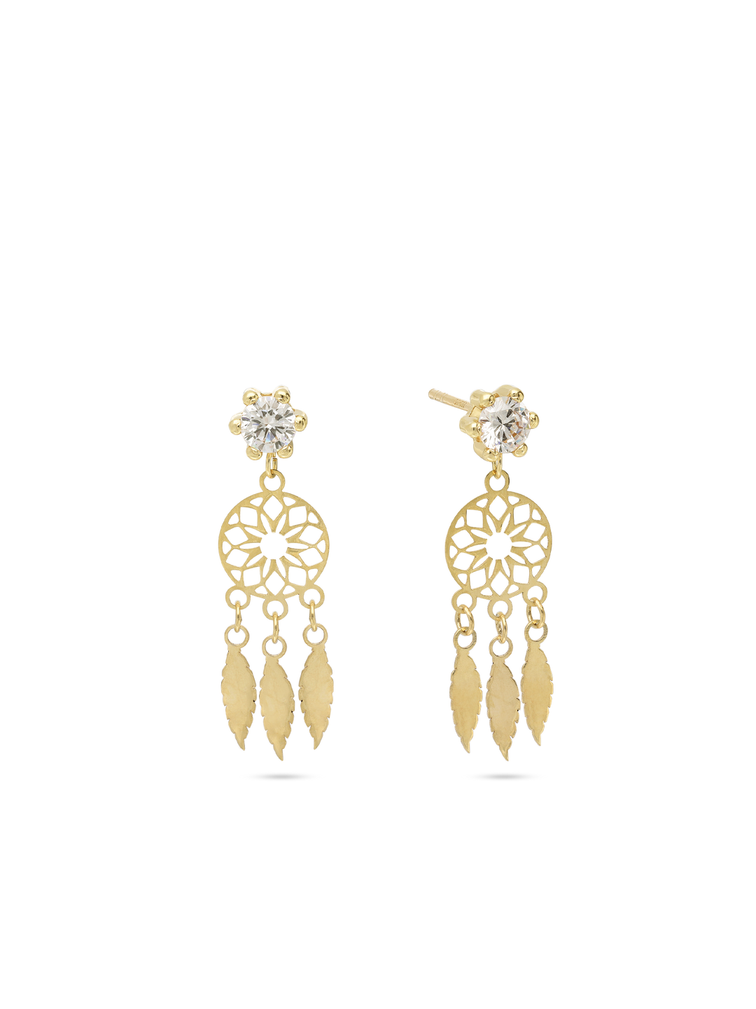 Pendentes Dreamcatcher em ouro de 9K com zircónias