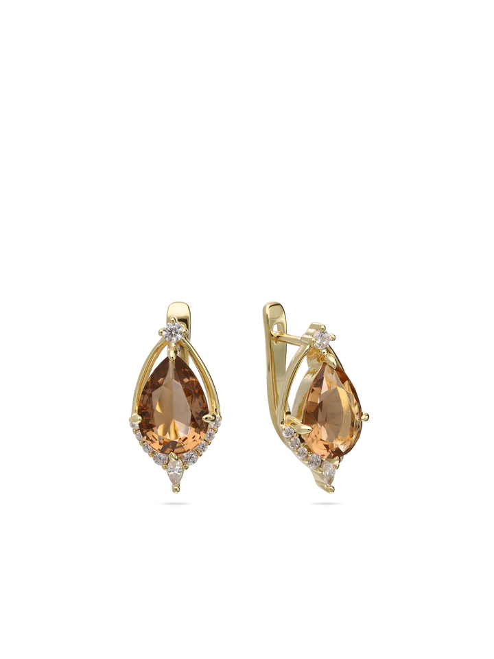 Brincos de placa banhados a ouro com zircónias castanhas
