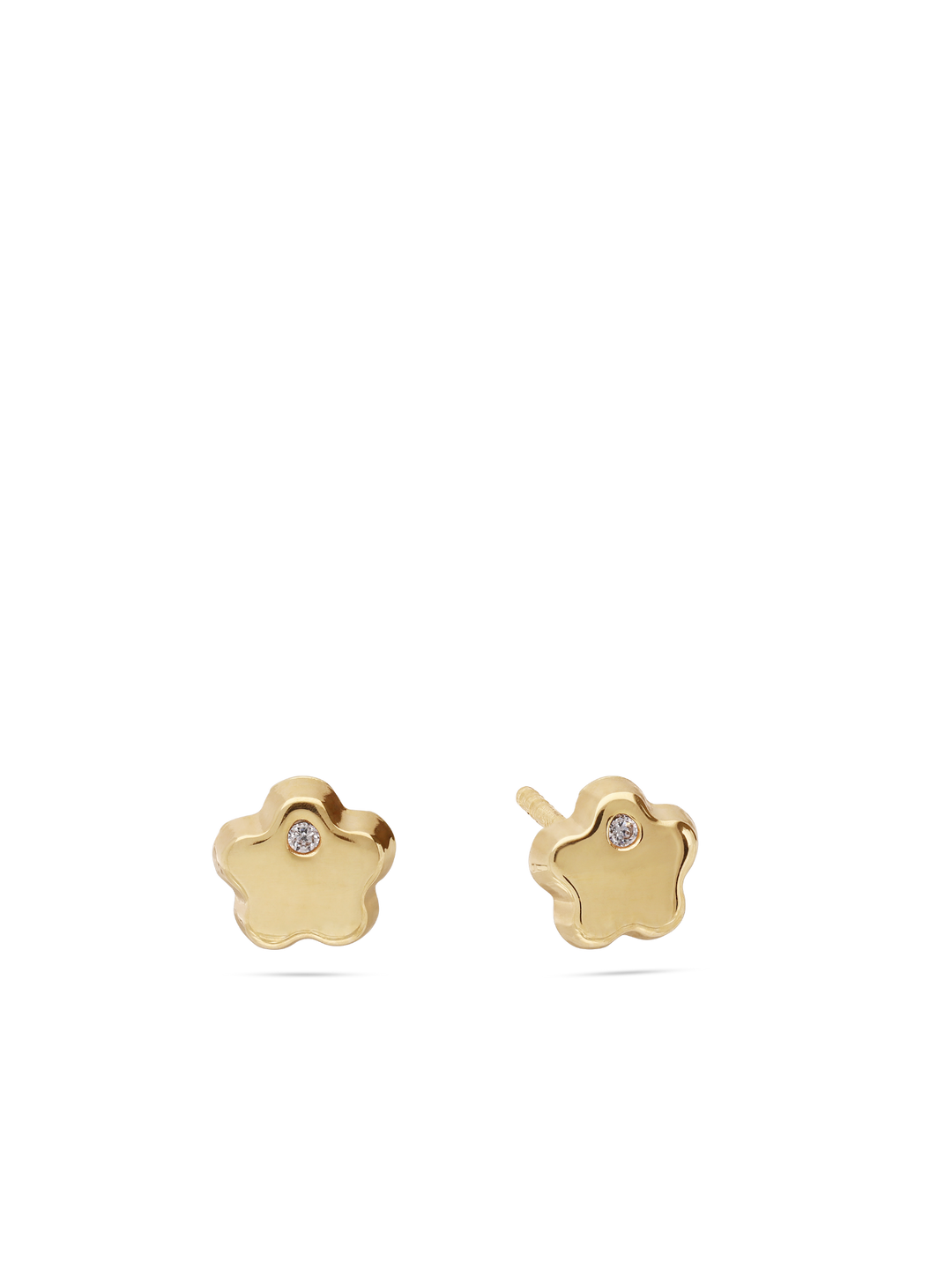 Brincos de placa flor em ouro 9K com zircónia