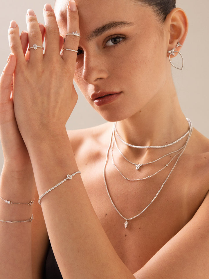 Pendentes flor em prata 925 com zircónias