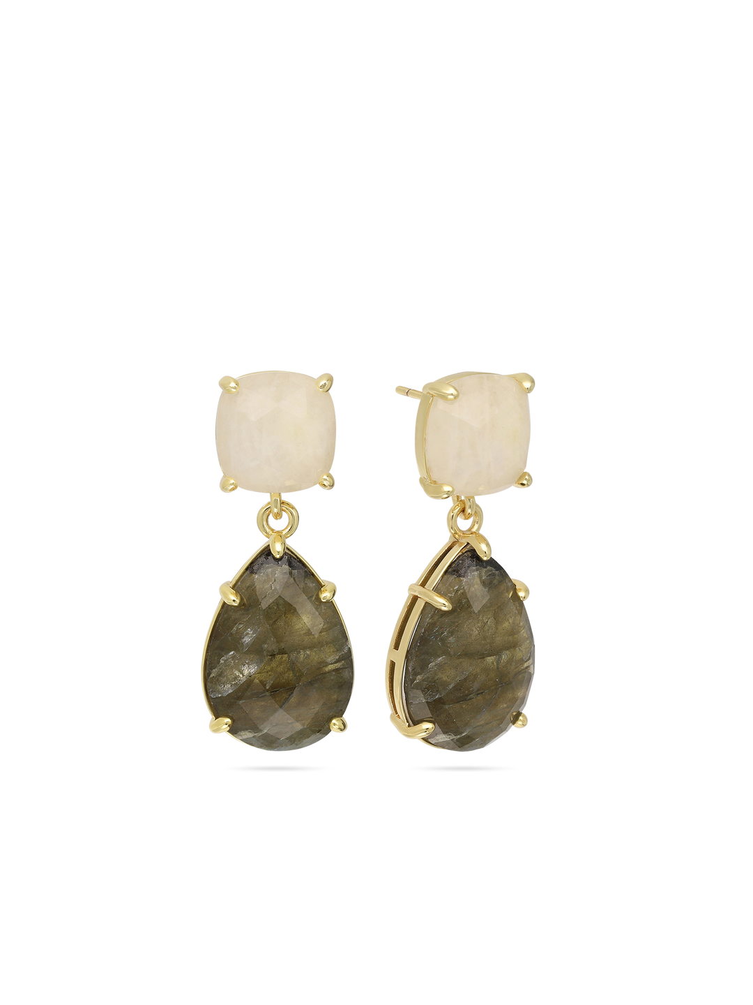 Pendentes banhado a ouro com pedra de lua e labradorite verde