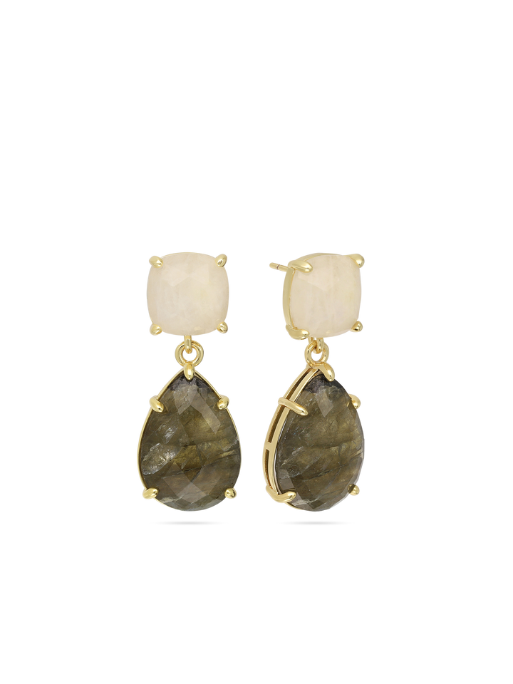 Pendentes banhado a ouro com pedra de lua e labradorite verde