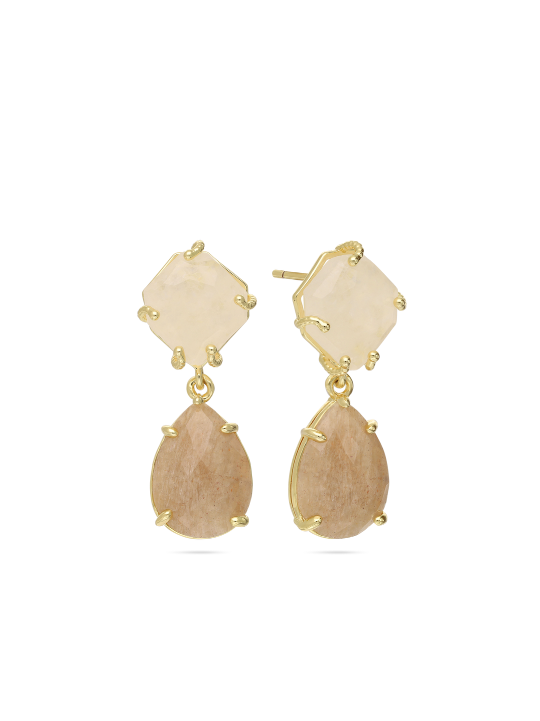 Pendentes banhados a ouro com quartzo branco e rosa