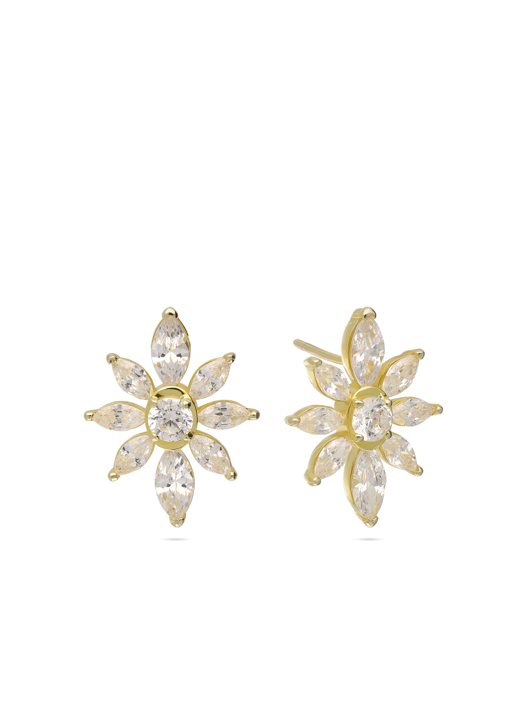 Brincos de placa flor banhados a ouro com zircónias