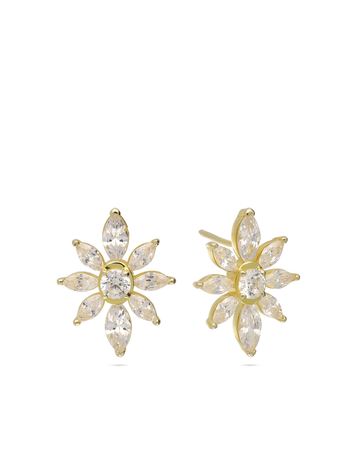 Brincos de placa flor banhados a ouro com zircónias
