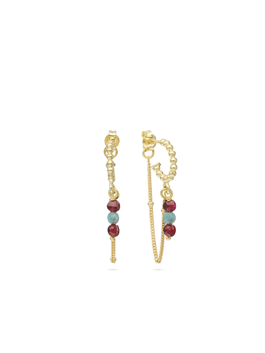 Pendentes banhado a ouro com quartzo turquesa e granada colorida