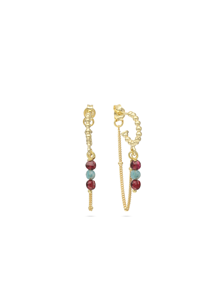 Pendentes banhado a ouro com quartzo turquesa e granada colorida