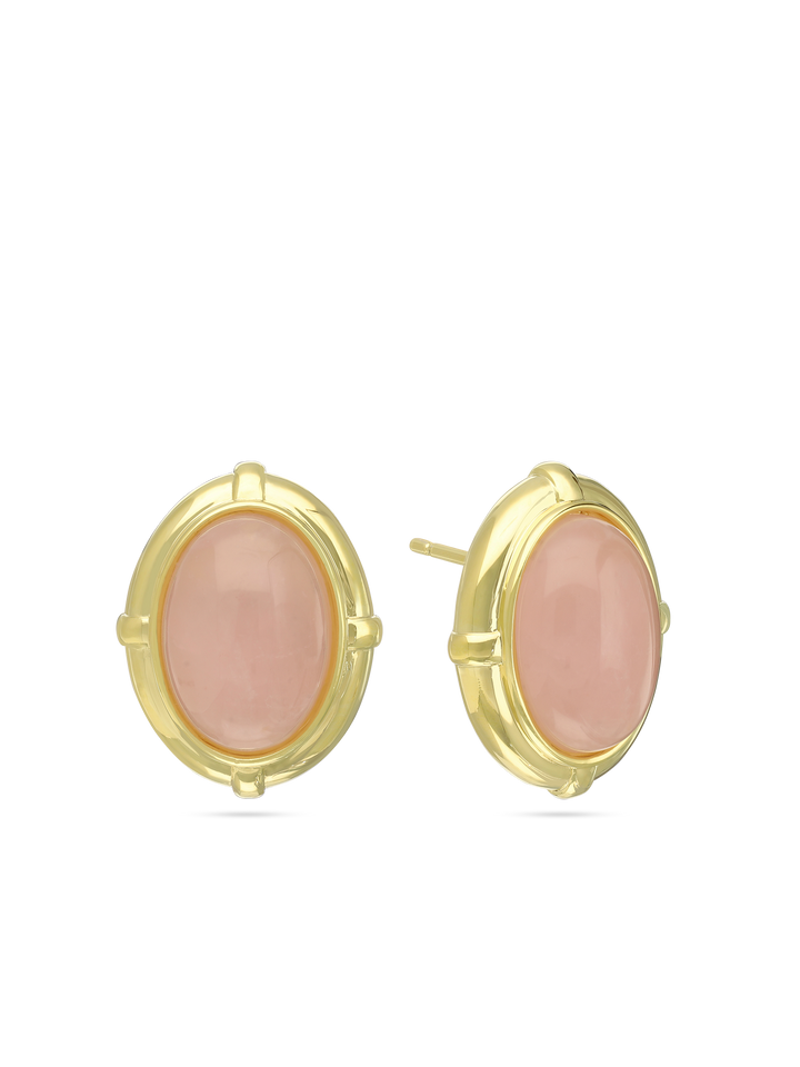 Brincos de placa pequenos vintage banhados a ouro com quartzo rosa