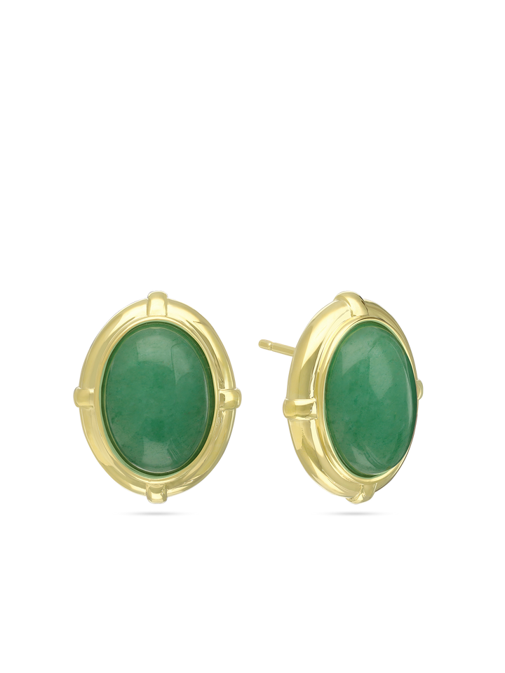 Brincos de placa vintage banhados a ouro com aventurina verde