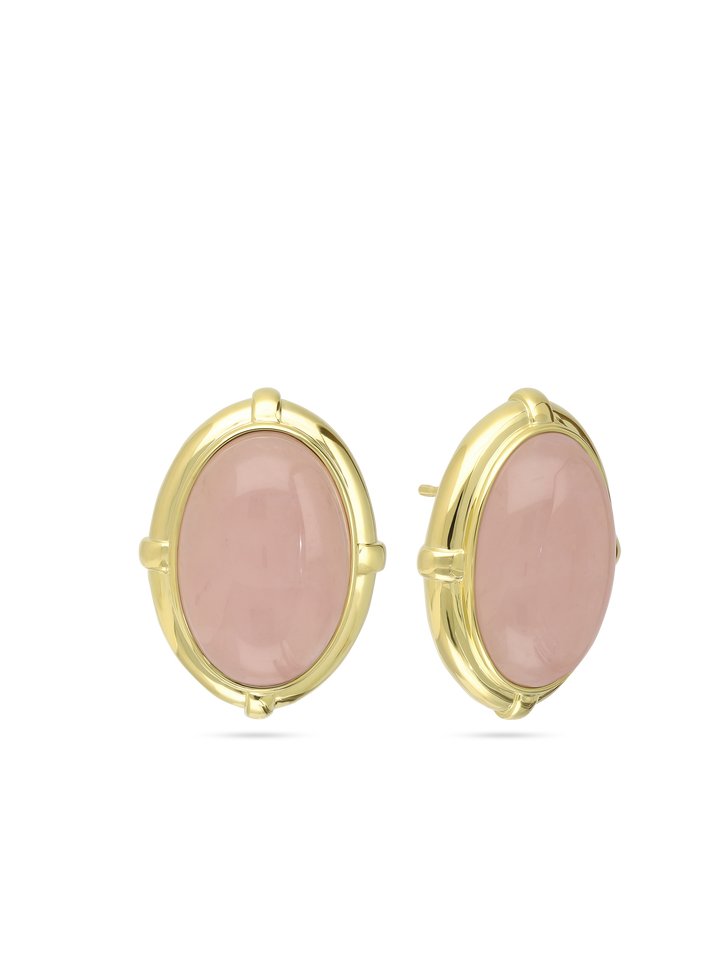 Brincos de placa grandes vintage banhados a ouro com quartzo rosa
