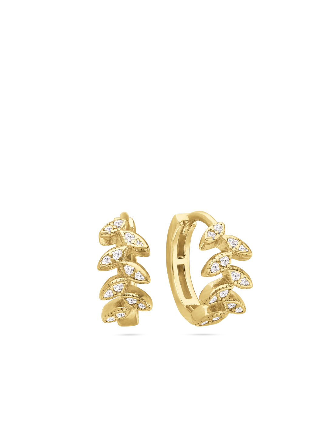 Argolas folhas banhadas a ouro com zircónias