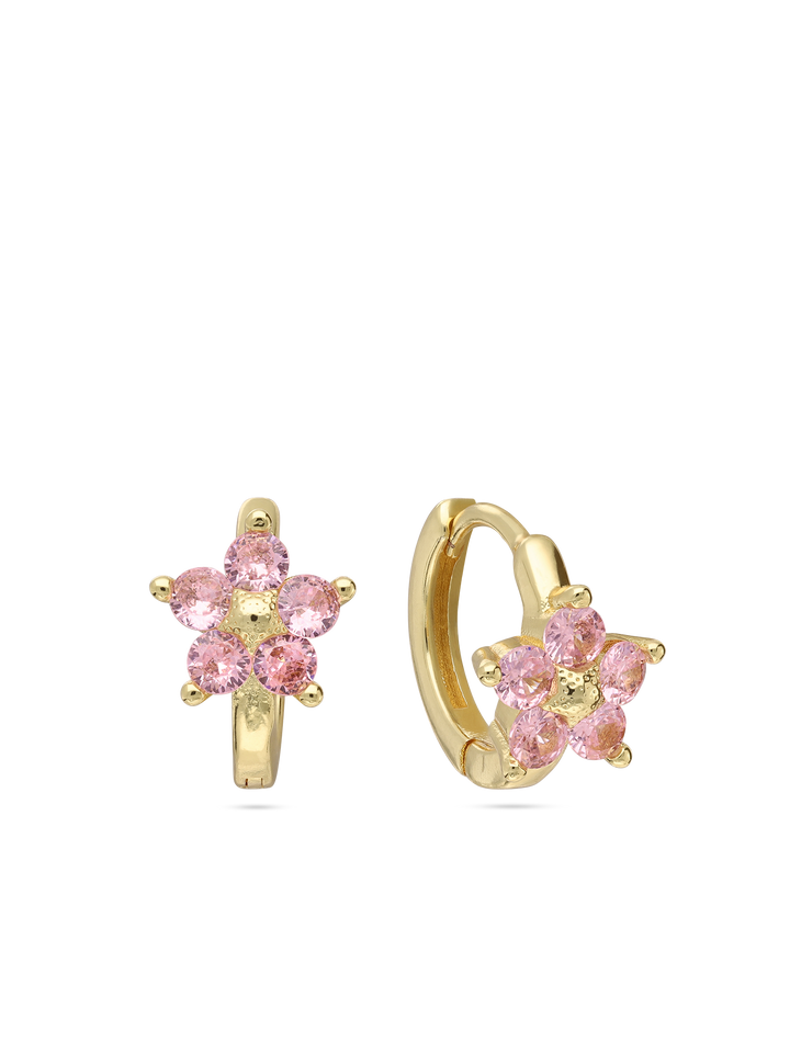 Argolas flor banhadas a ouro com zircónias rosa