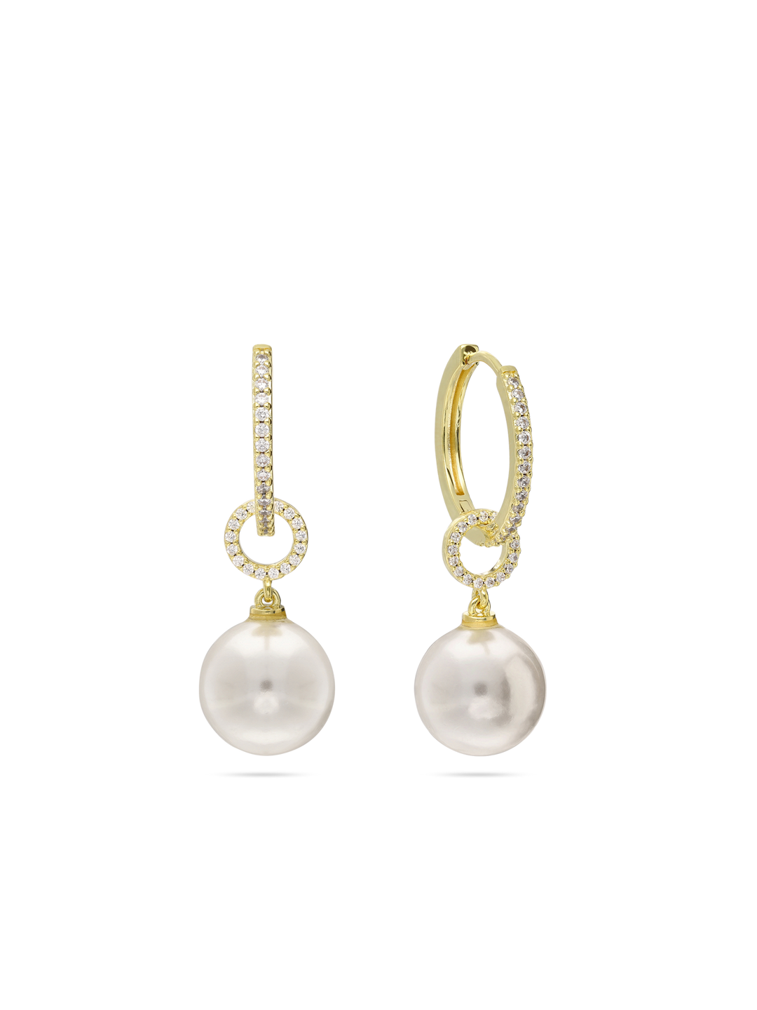 Pendentes círculo banhados a ouro com zircónia e swarovski branco