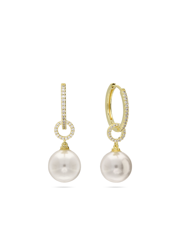 Pendentes círculo banhados a ouro com zircónia e swarovski branco