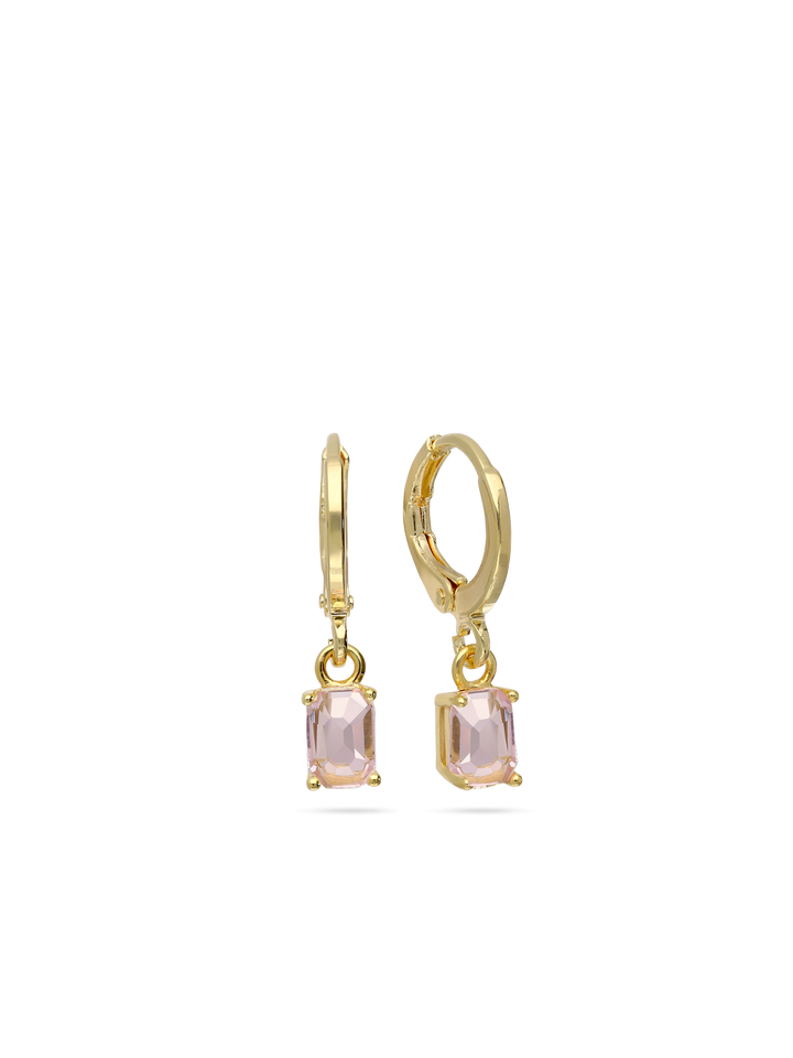Argolas banhadas a ouro com pendente de cristal rosa