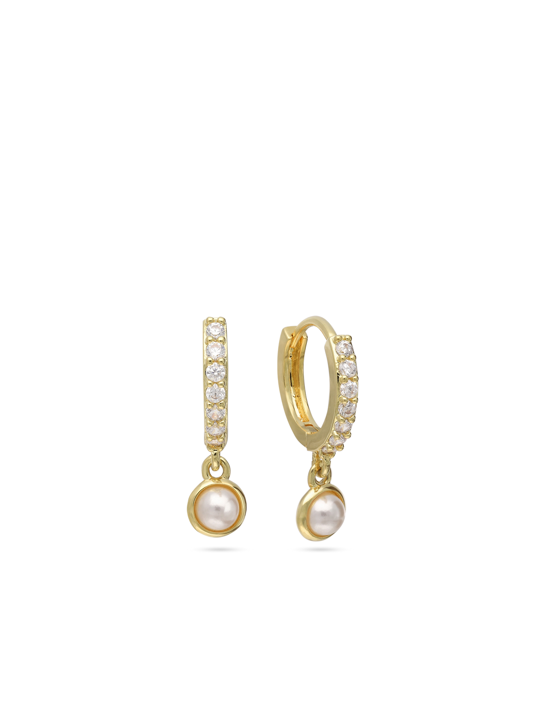 Argolas banhadas a ouro com zircónias e madrepérola