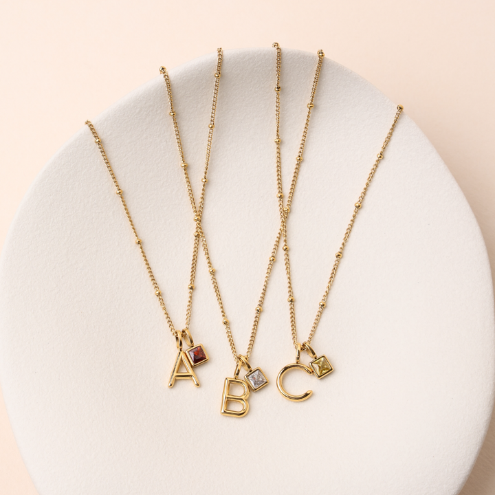Initial & Birthstone Charm Necklace