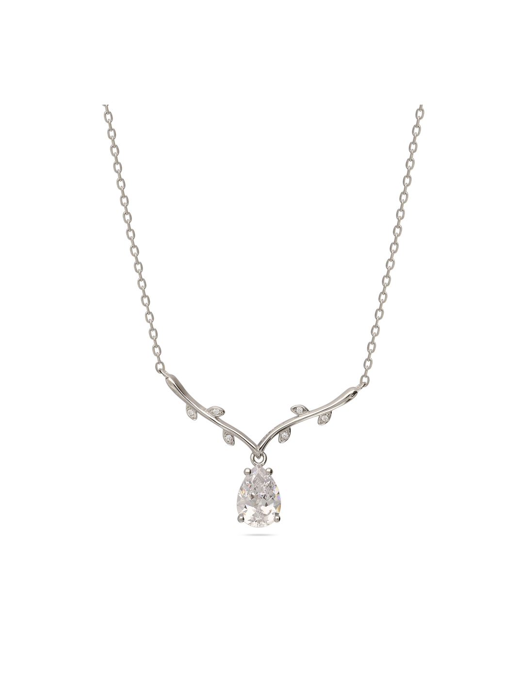 Fio com pendente folhas em prata 925 com zircónias
