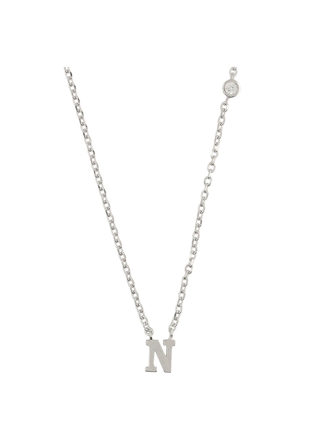 Fio com pendente "N" em prata 925 com zircónia
