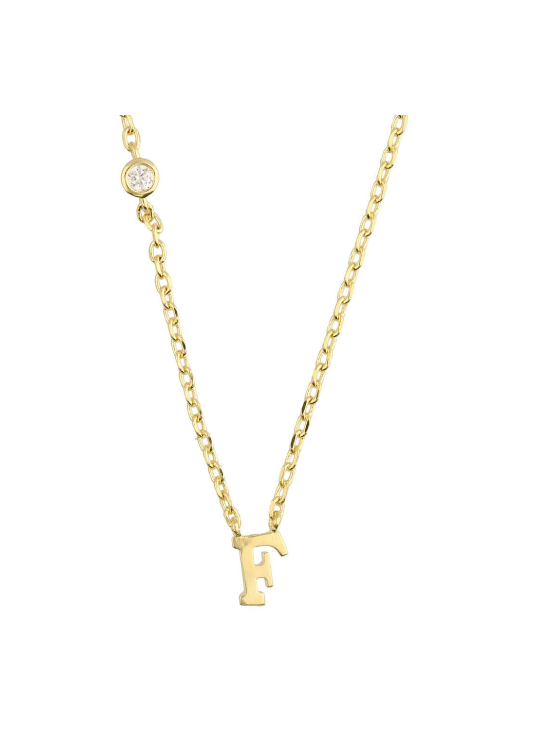 Fio com pendente "F" banhado a ouro com zircónia