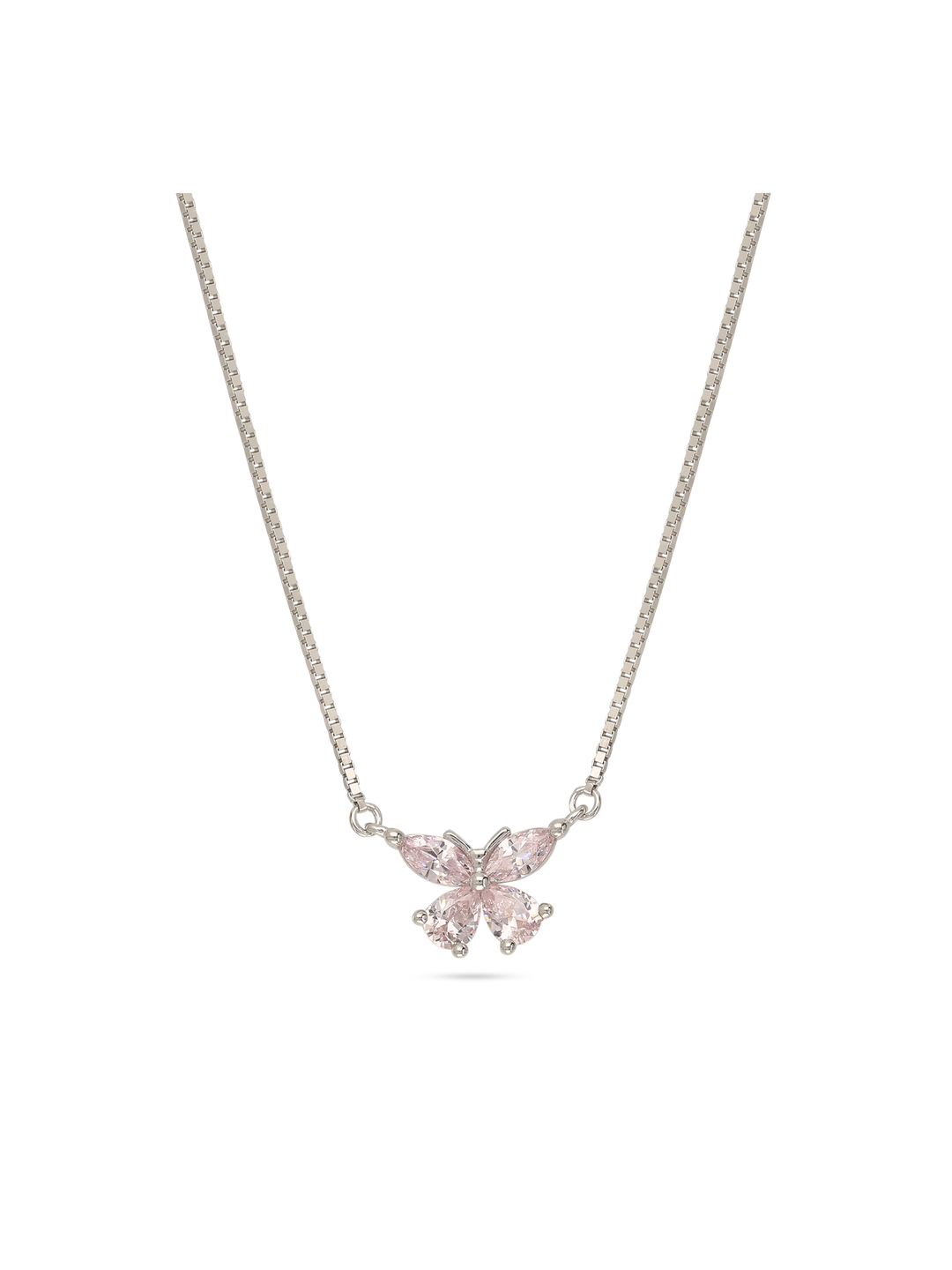 Fio com pendente borboleta em prata 925 com zircónias rosa