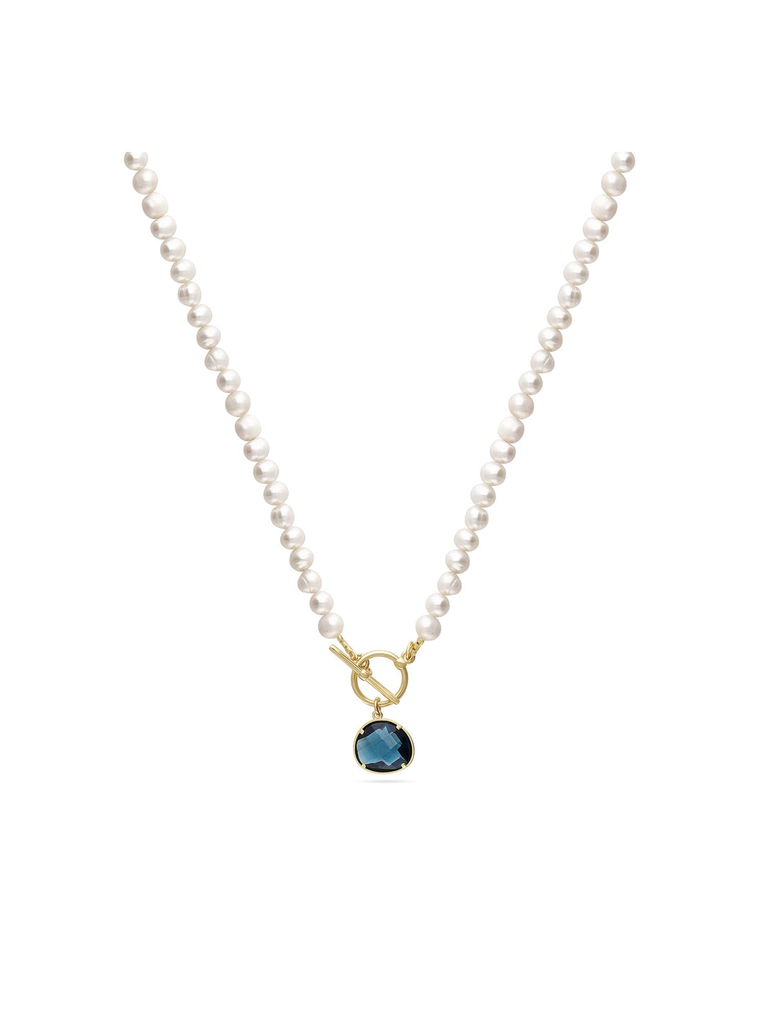 Fio com pendente banhado a ouro com pérolas e cristal azul