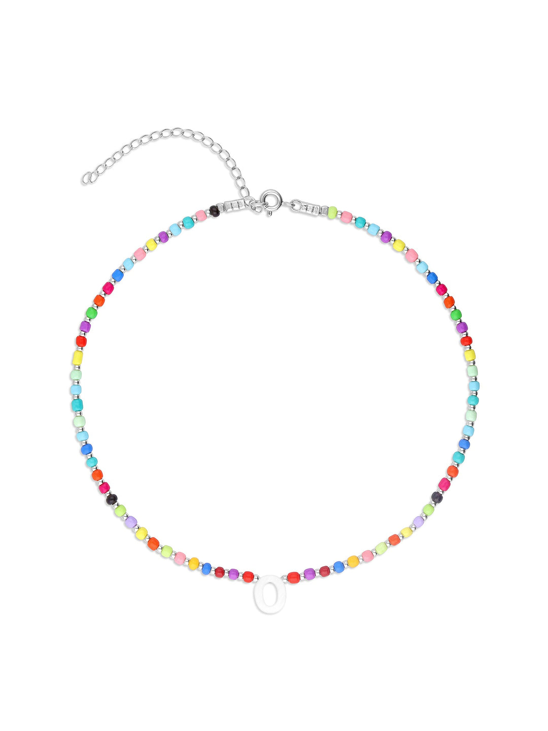 Colar choker "O" em prata 925 com madrepérola e cristal colorido