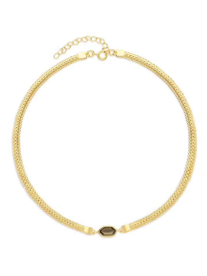 Colar choker banhado a ouro com cristal castanho