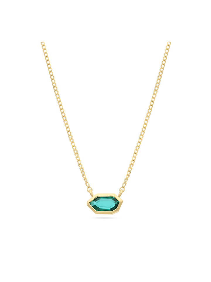 Fio com pendente banhado a ouro com cristal verde