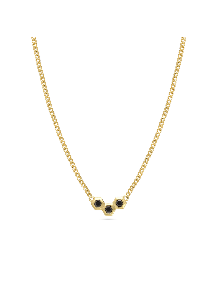 Fio com pendente banhado a ouro com zircónias pretas