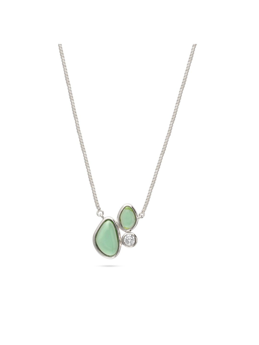 Fio com pendente em prata 925 com zircónia e cristal verde