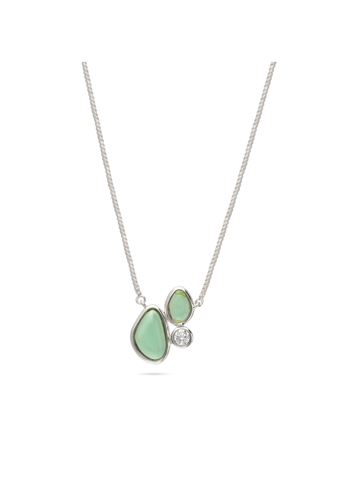 Fio com pendente em prata 925 com zircónia e cristal verde