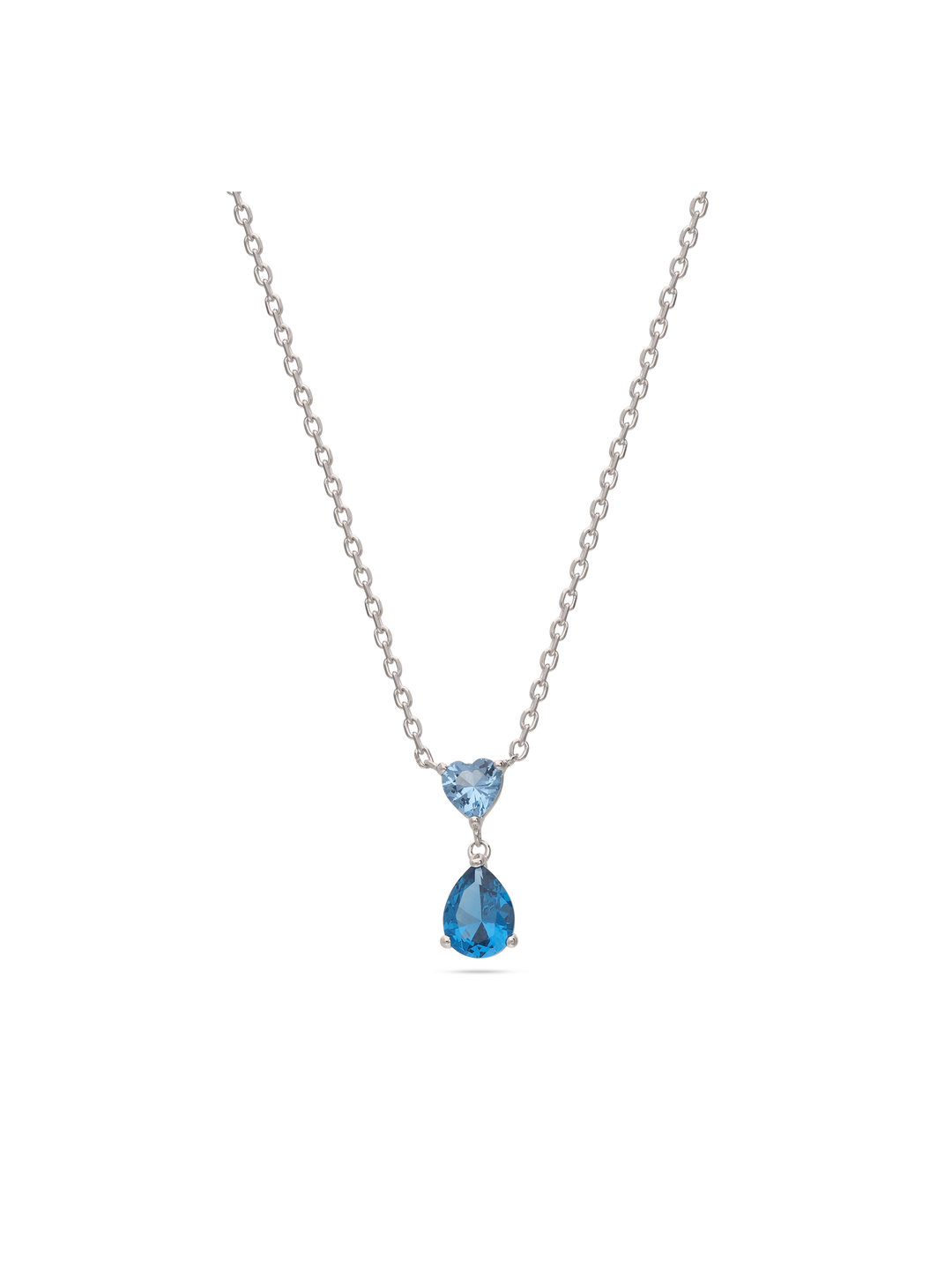 Fio com pendente lágrima em prata 925 com zircónia azul