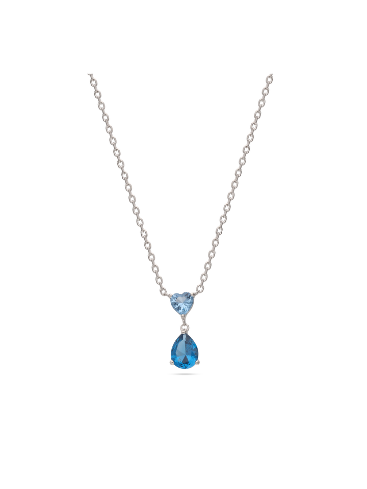 Fio com pendente lágrima em prata 925 com zircónia azul