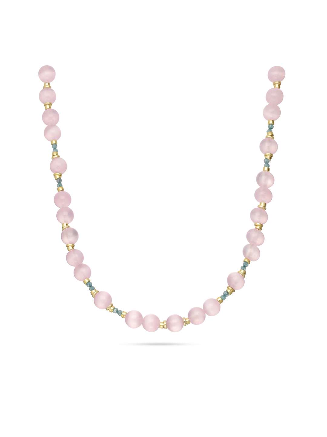 Colar de pedras banhado a ouro com zircónias azuis e cristais rosa