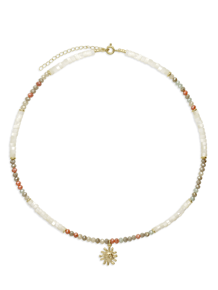Colar choker banhado a ouro com madrepérola e cristal swarovski colorido