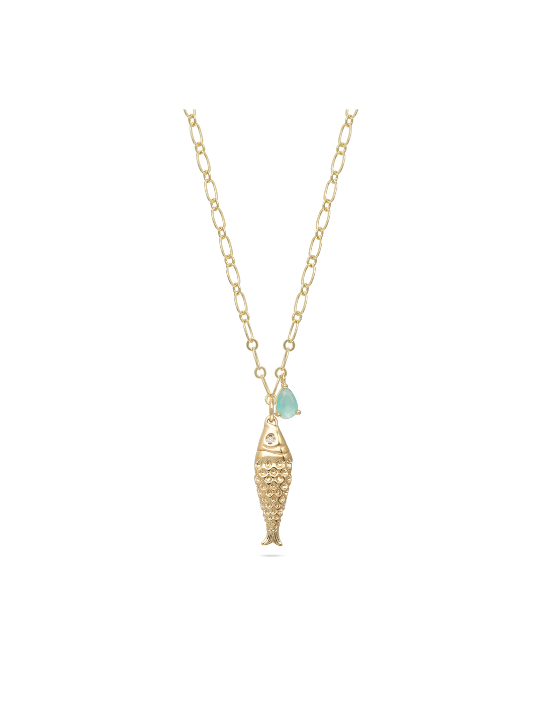 Fio com pendente peixe banhado a ouro com zircónia e cristal