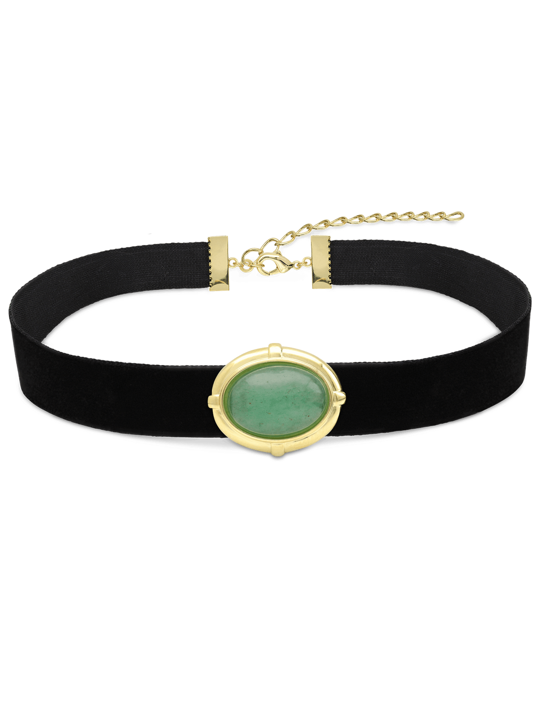 Colar choker vintage banhado a ouro com aventurina verde
