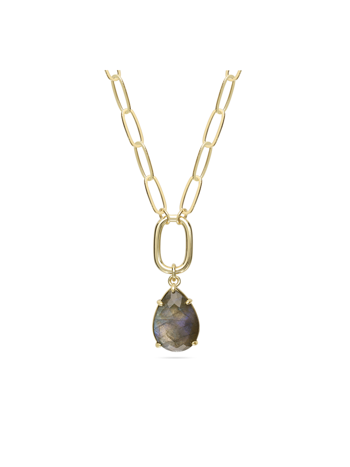 Fio com pendente banhado a ouro com labradorite verde