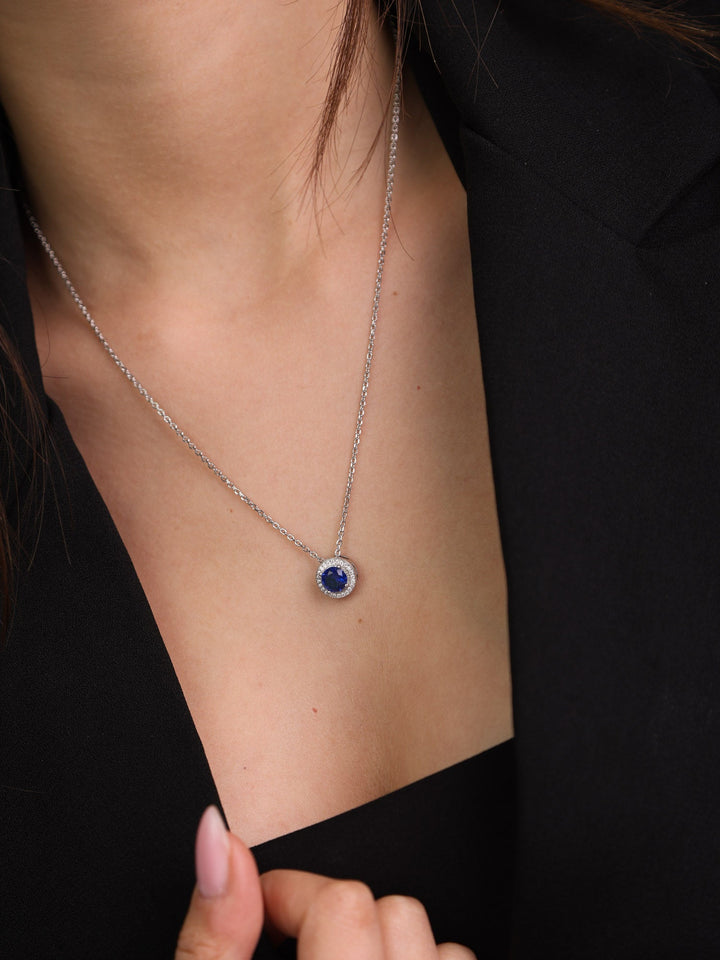 Fio com pendente em prata 925 com zircónia azul