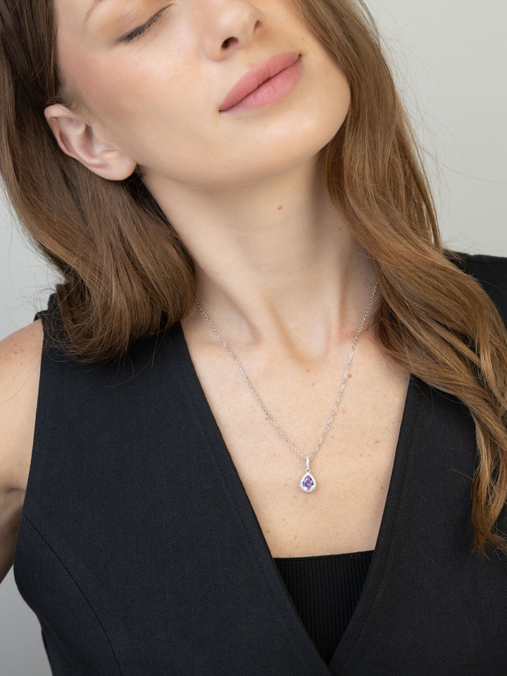Fio com pendente em prata 925 com zircónia violeta